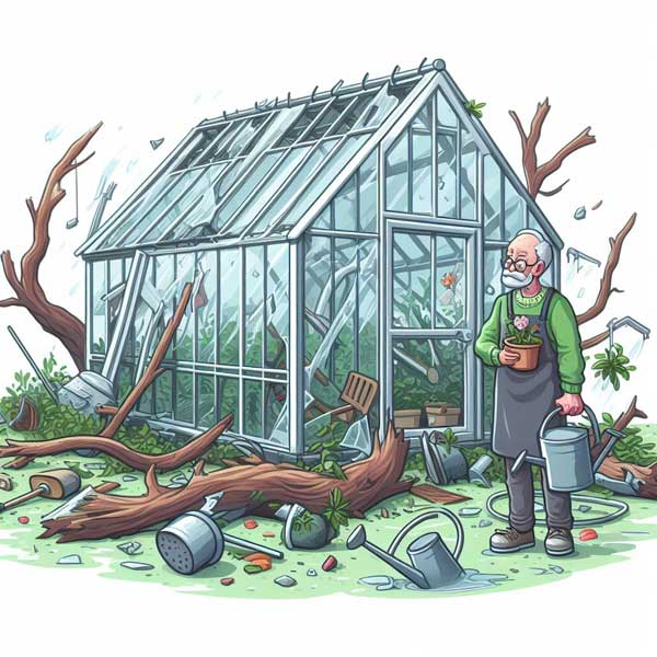 storm damaged greenhouse